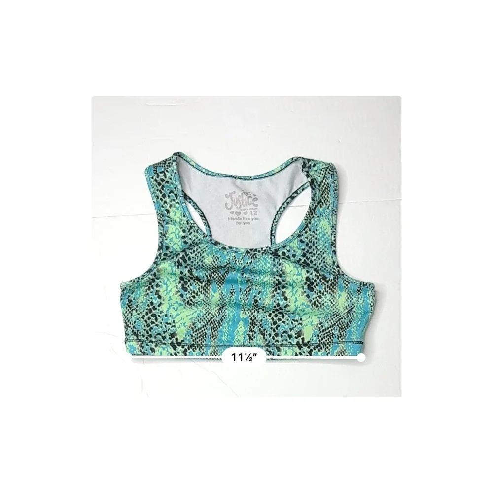Justice Girls Sports Bra Green Snake Print 12 Animal Print‎